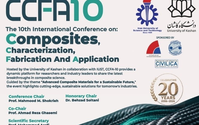 دهمین کنفرانس بین‌المللی کامپوزیت، مشخصه‌یابی، ساخت کاربرد (ccfa-10) میزبانی دانشگاه کاشان برگزار می‌شود