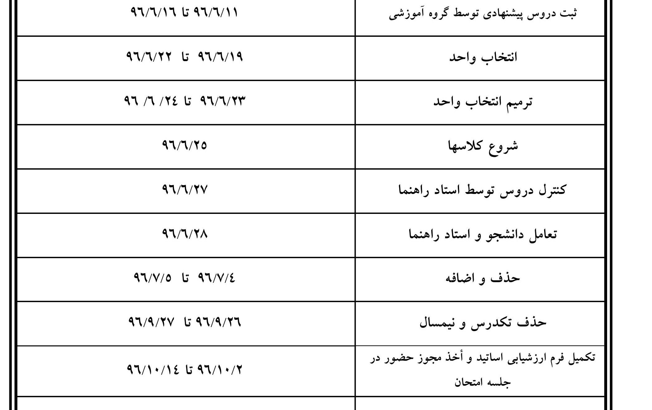 تقویم آموزشی سال تحصیلی۹۷-۹۶