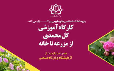 برگزاری کارگاههای آموزشی موضوع گل محمدی گلاب، برای گردشگران پژوهشکده اسانس قمصر