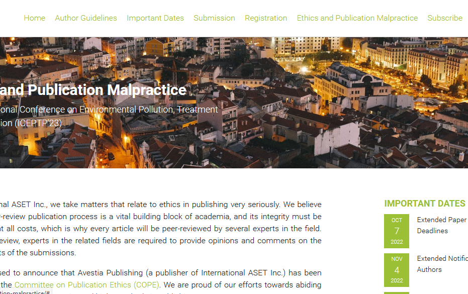 ۸th international conference on environmental pollution, treatment protection (iceptp’۲۳)