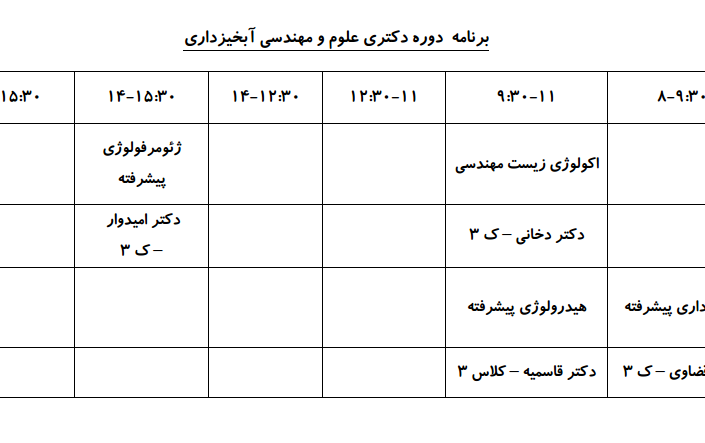 برنامه کلاس های دانشکده منابع طبیعی تفکیک رشته مقطع