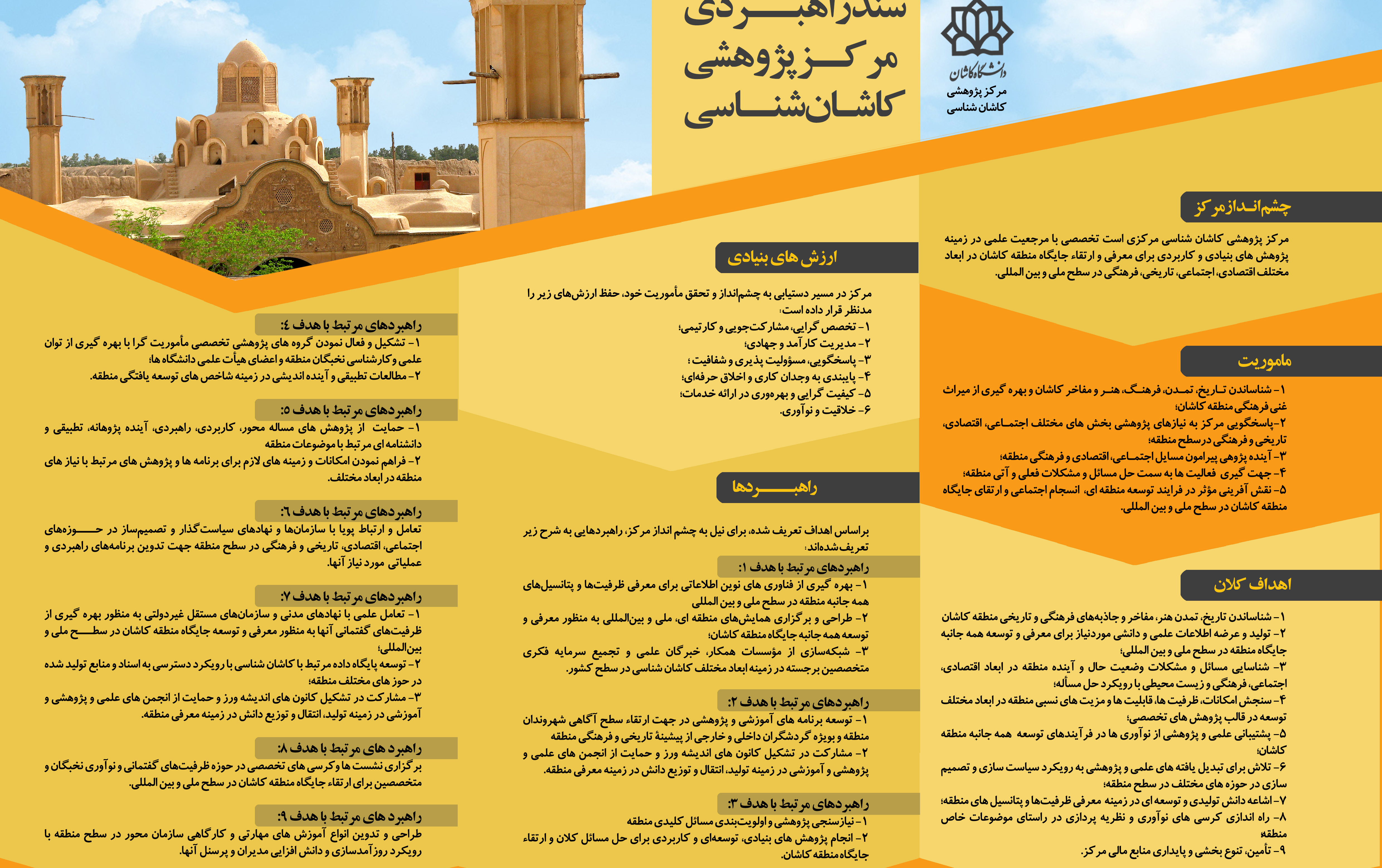 تصویب سند راهبردی مرکز پژوهشی کاشان شناسی دانشگاه کاشان